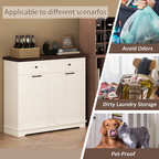 20 Gallon Tilt Out Trash Cabinet Freestanding Trash Bin Cabinet Wood Garbage Recycling Cabinet with Drawer Pet Proof Trash Can Holder for Kitchen Living Room, Antique White (Not include trash can) - Grand Goldman Shop