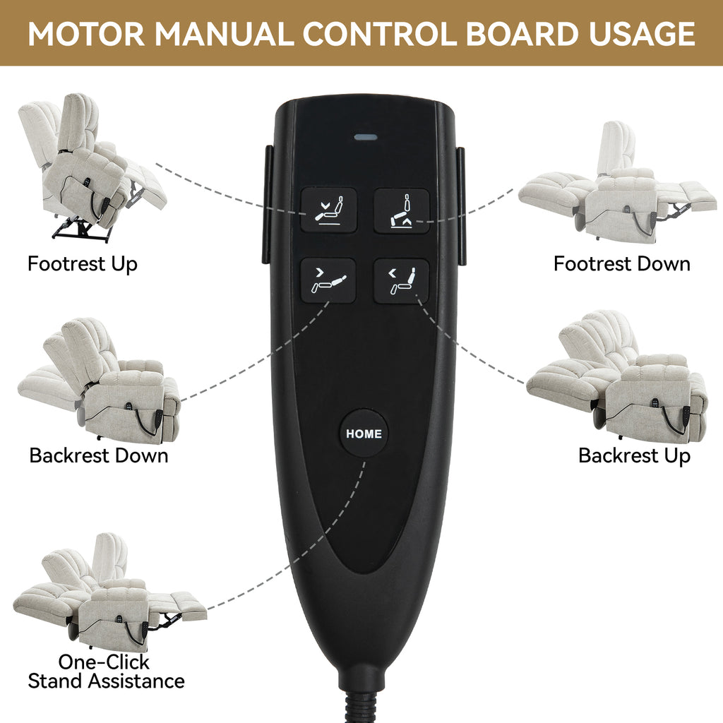 Dual Motor Heat Massage Infinite Position Up to 350 LBS Electric Power Lift Recliners with Power-Remote, Medium-firm and Heavy Duty, Beige - Grand Goldman Shop