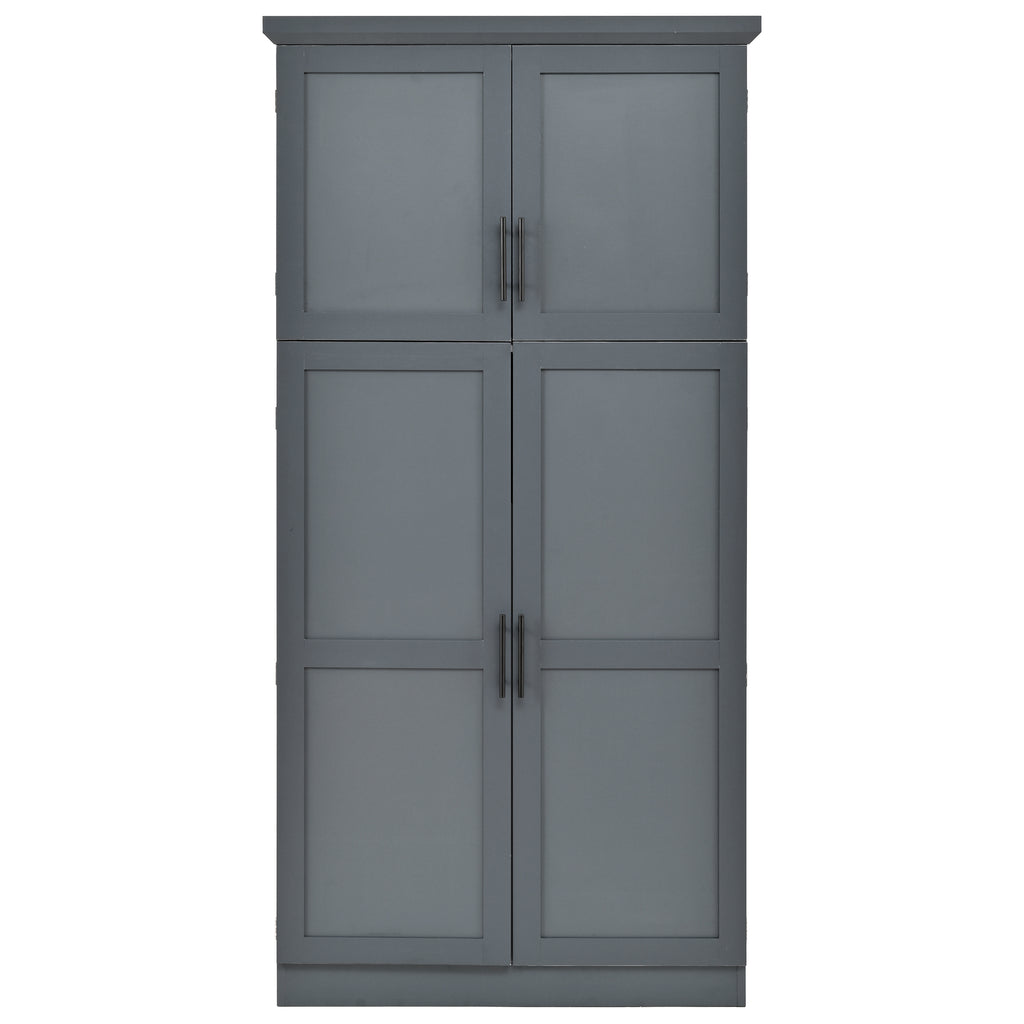 [Assembly Video Provided] TOPMAX 35.5x17.6x70.9inch Freestanding Kitchen Pantry Cabinet, Tall Storage Cabinet with 4 Doors, 2 Door Shelves, 8 Pull-out Trays and Adjustable Shelf for Dining Room, Gray - Grand Goldman Shop