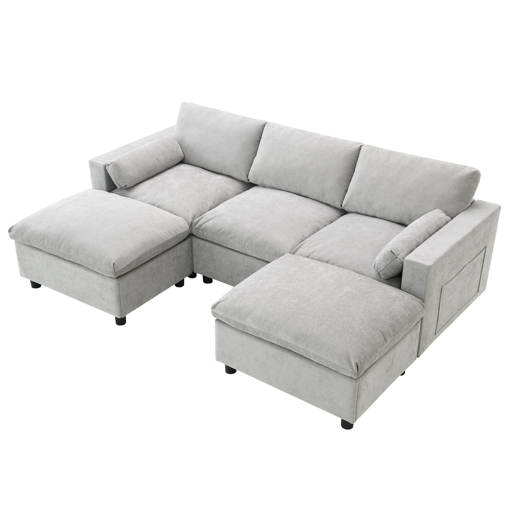 [VIDEO]86.5'' Chenille Modular Sectional Sofa with Storage Pockets, 5 Seat U Shaped Couch Set with Pillows,Free Combination,Modern Cloud Sofa with 2 Movable Ottoman for Living Room,Apartment,3 Colors - Grand Goldman Shop