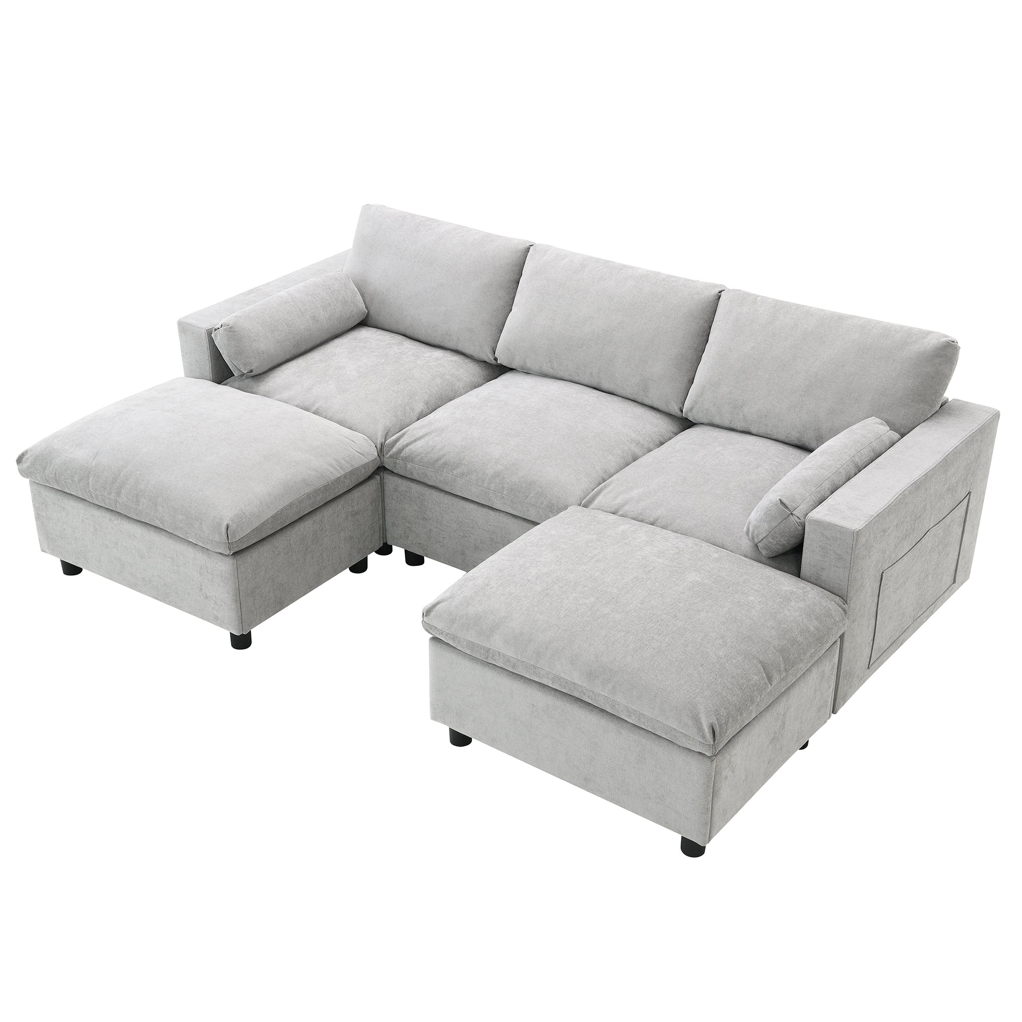 [VIDEO]86.5'' Chenille Modular Sectional Sofa with Storage Pockets, 5 Seat U Shaped Couch Set with Pillows,Free Combination,Modern Cloud Sofa with 2 Movable Ottoman for Living Room,Apartment,3 Colors - Grand Goldman Shop