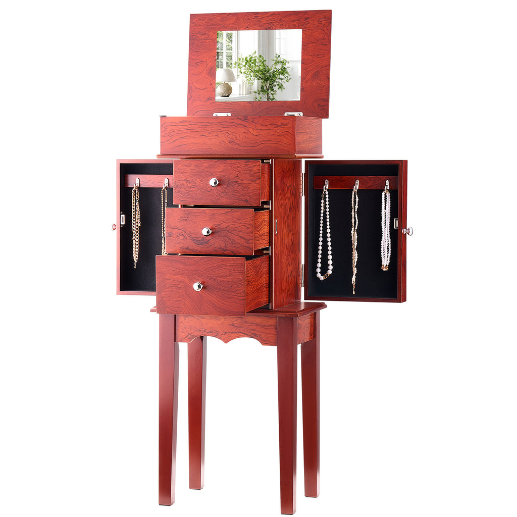 Jewelry Cabinet Armoire Standing Jewelry Storage Chest with 3 Drawers & Mirror - Grand Goldman Shop