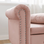Pink Chaise Lounge Indoor, Velvet Lounge Chair for Bedroom with Storage & Pillow, Modern Upholstered Rolled Arm Chase Lounge for Sleeping with Nailhead Trim for Living Room Bedroom Office - Grand Goldman Shop