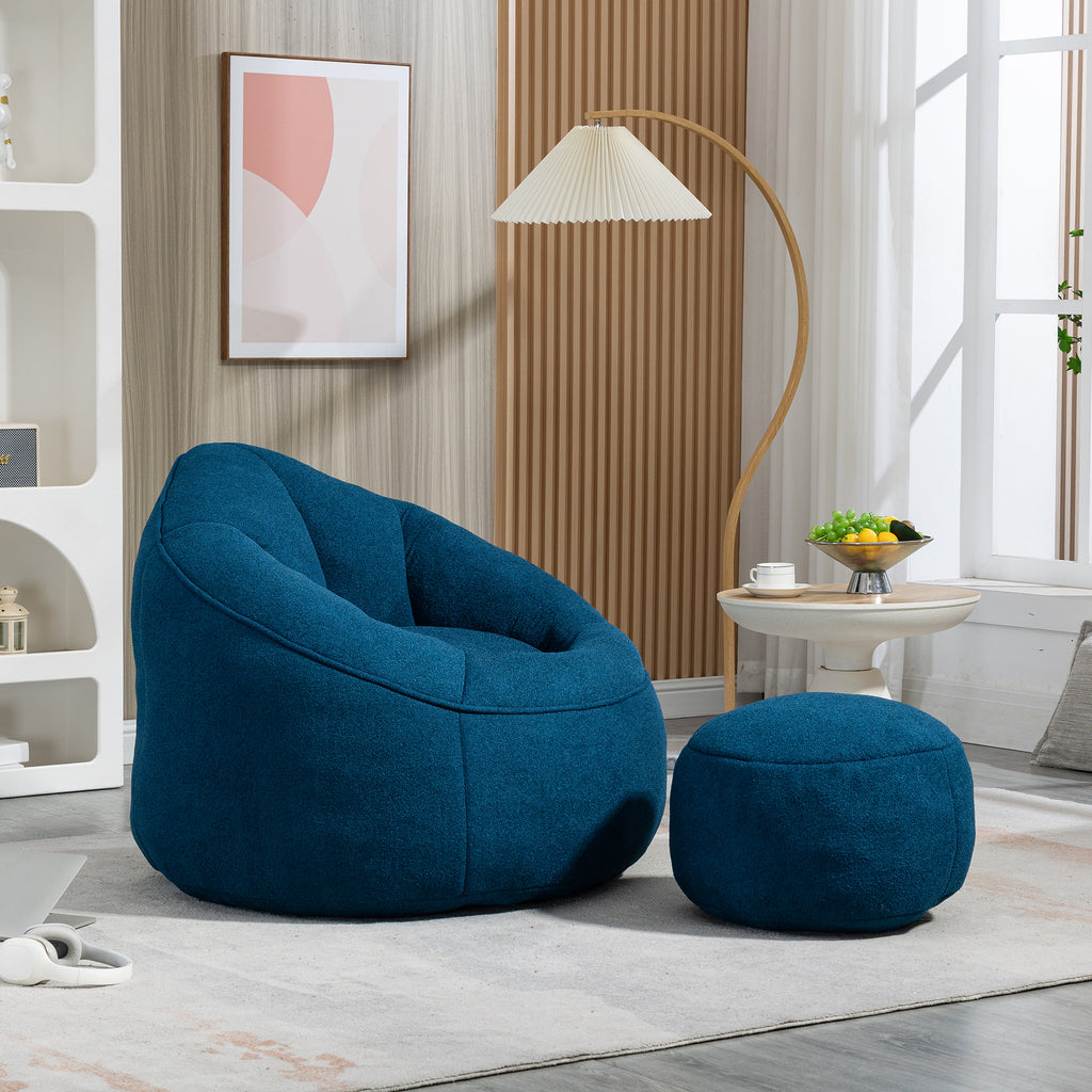 Bedding Bean Bag Sofa Chair with High-Pressure Foam and Footrest, Blue Microfiber - Grand Goldman Shop