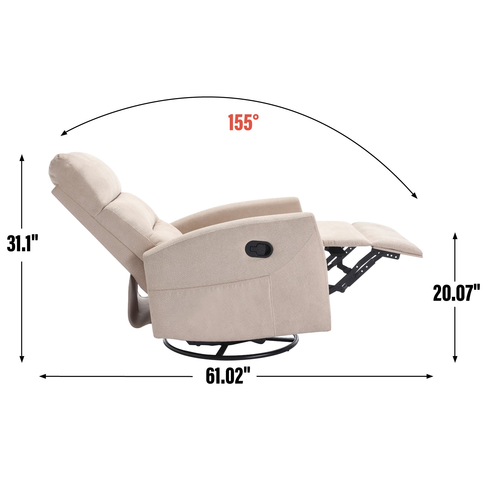 Manual Recliner Chair with Rocker and Swivel in Fabric for Living Room, Beige - Grand Goldman Shop
