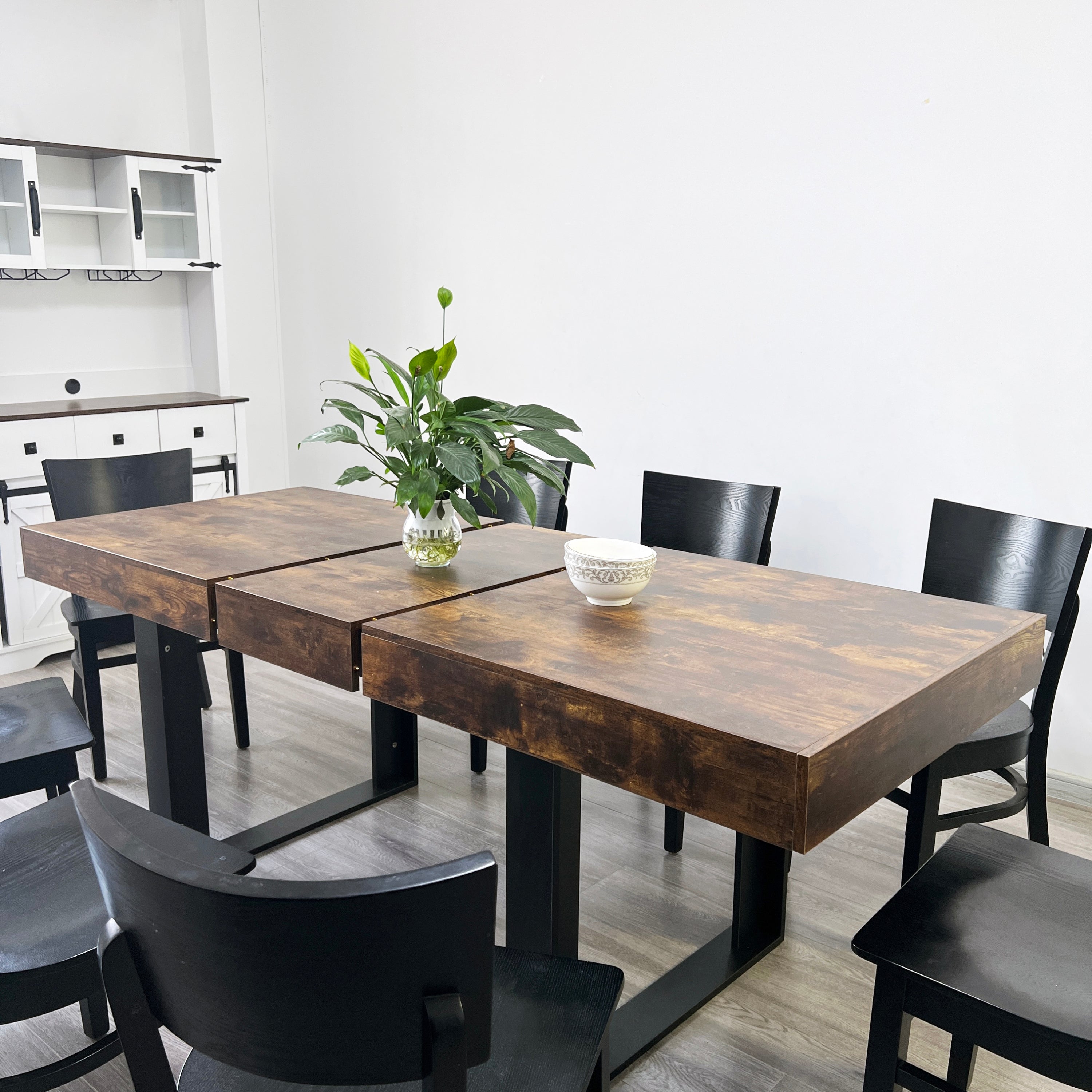 Modern Farmhouse Extendable Dining Room Table with Retractable Design in Deep Rustic Brown, Engineered Wood, 78.74 inches - Grand Goldman Shop