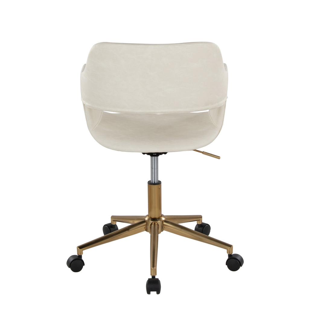 Contemporary Task Chair in Gold Metal and Cream Faux Leather | Premium Home Decor - Grand Goldman