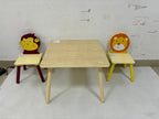 Lion & Monkey Wooden Activity Play Table Set for Kids, 3-Piece Toddler Table and Chair Set in Yellow & Red, Solid Wood & MDF,