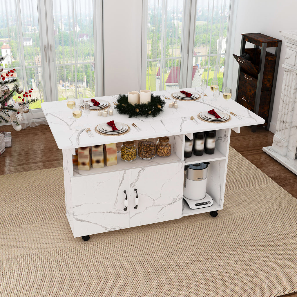 Multi-Functional Folding Table with Storage Shelves and Wheels, 47 Inch White MDF Compact Desk for Kitchen, Dorm, or Office - Grand Goldman Shop