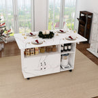 Multi-Functional Folding Table with Storage Shelves and Wheels, 47 Inch White MDF Compact Desk for Kitchen, Dorm, or Office - Grand Goldman Shop