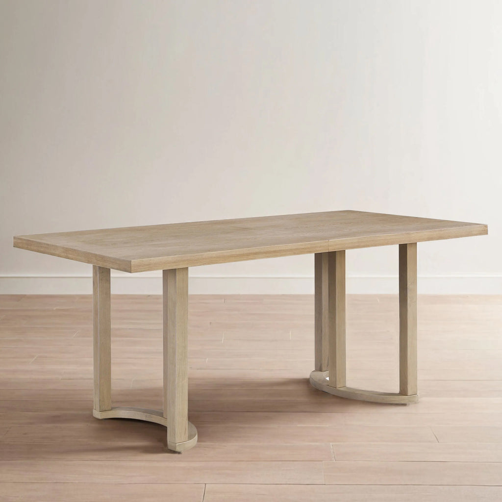 Contemporary 69 Inches Dining Table with U-Shaped Trestle Base in Light Ash Solid Wood and MDF - Grand Goldman Shop