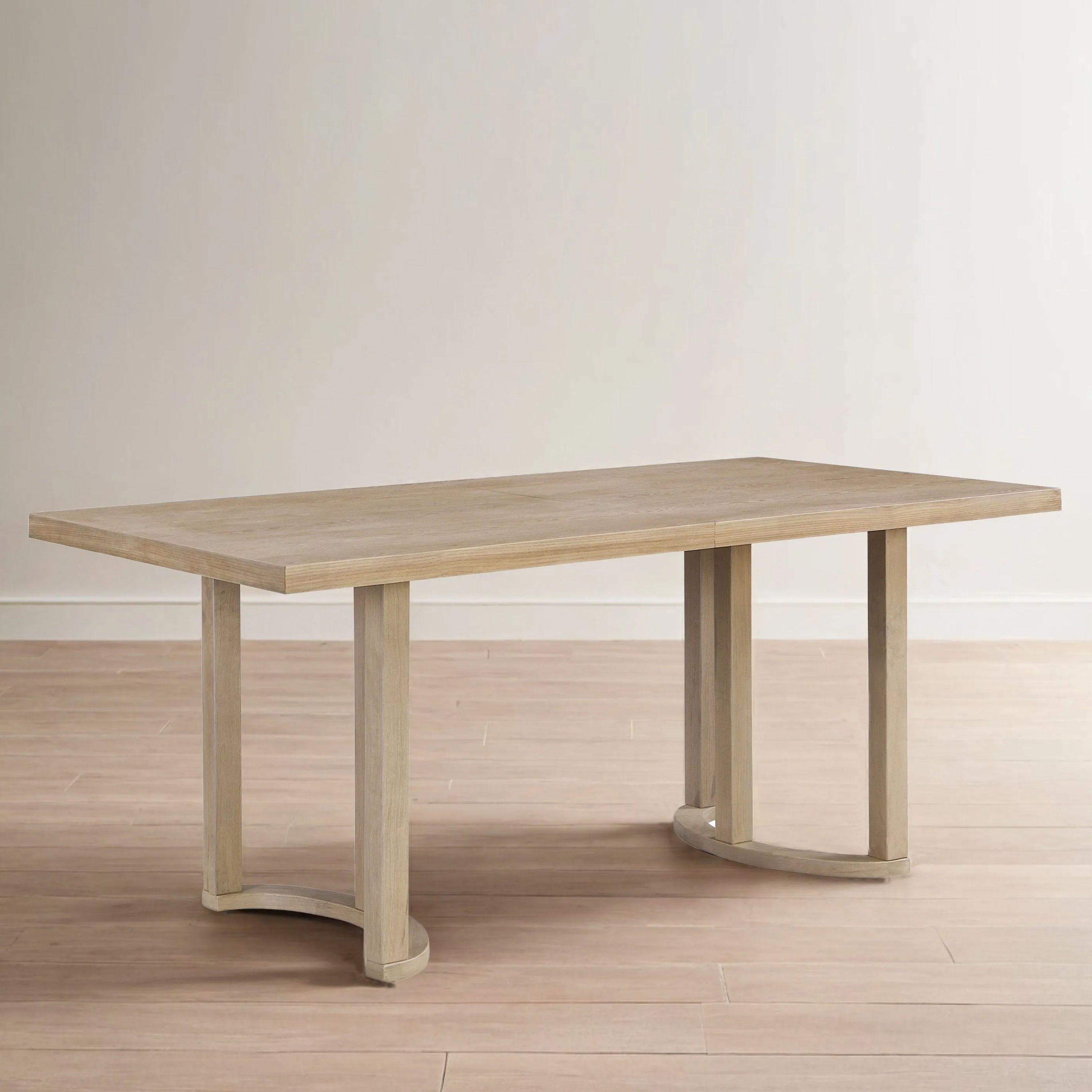 Contemporary 69 Inches Dining Table with U-Shaped Trestle Base in Light Ash Solid Wood and MDF - Grand Goldman Shop