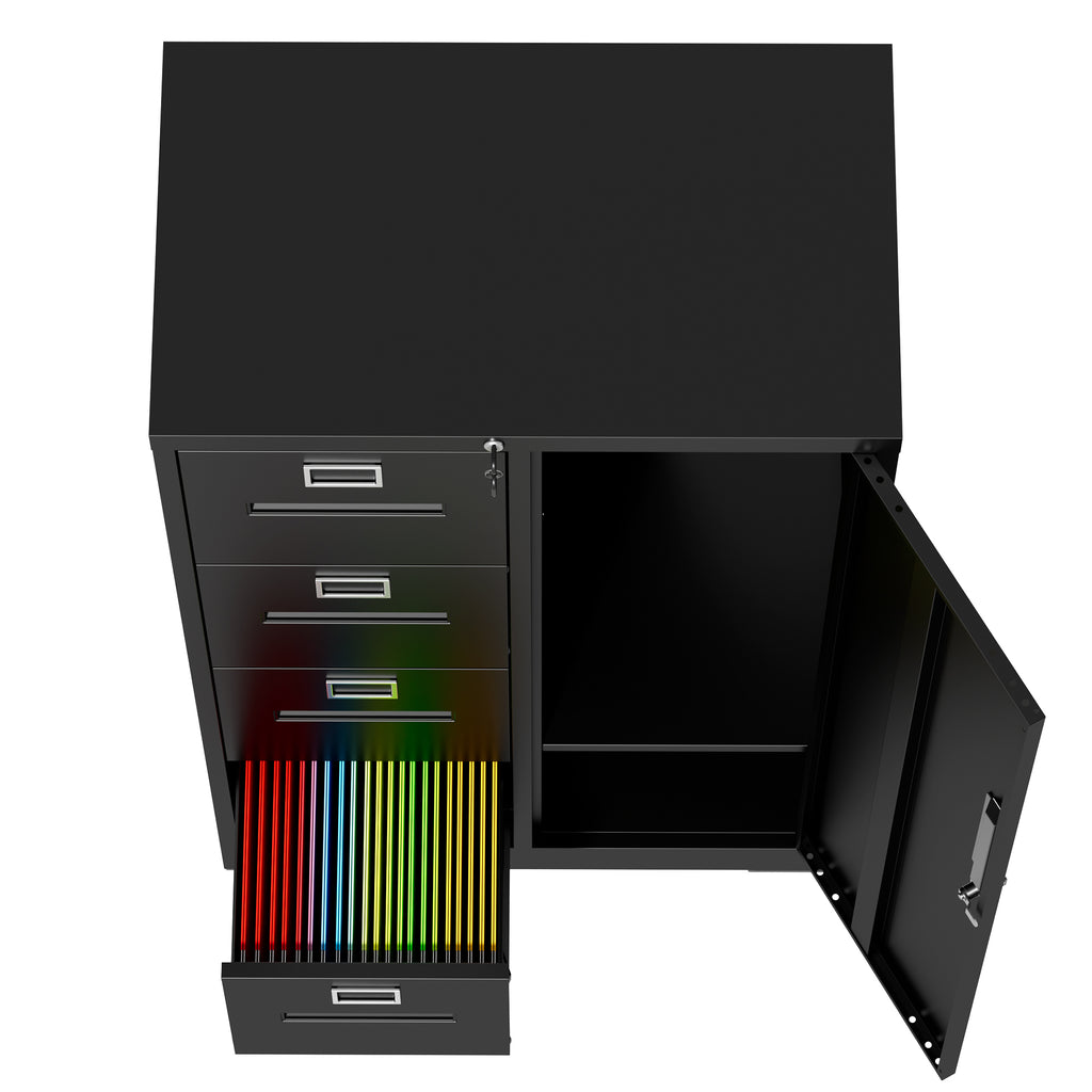 Metal Storage Vertical Filing Cabinet with Lock, Steel File Locker with 4 Drawers and 1 door for School, Living Room, Bedroom