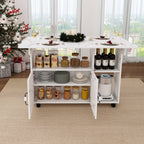 Multi-Functional Folding Table with Storage Shelves and Wheels, 47 Inch White MDF Compact Desk for Kitchen, Dorm, or Office - Grand Goldman Shop