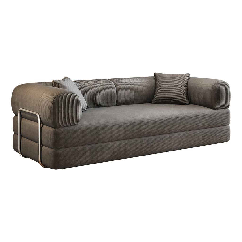 78.8' Compression Sofa,Convertible Floor Sofa Bed-with Pillow Back Support Armrest,Comfy Futon Couch Sleeper Bed,Loveseats Boneless Modular Sectional Sofa,Corduroy fabric,for Living Room,Bedroom,Grey - Grand Goldman Shop