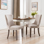 A&A Furniture,Upholstered Wing-Back Dining Chair with Backstitching Nailhead Trim and Solid Wood Legs,Set of 2, Beige,SW8809BG,KD - Grand Goldman Shop