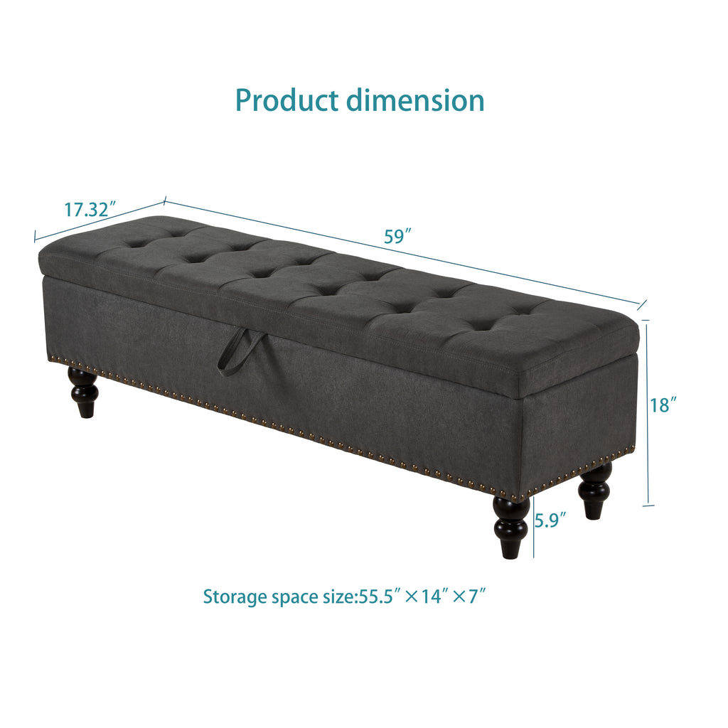 59' Bed Bench with Storage Grey Fabric - Grand Goldman Shop