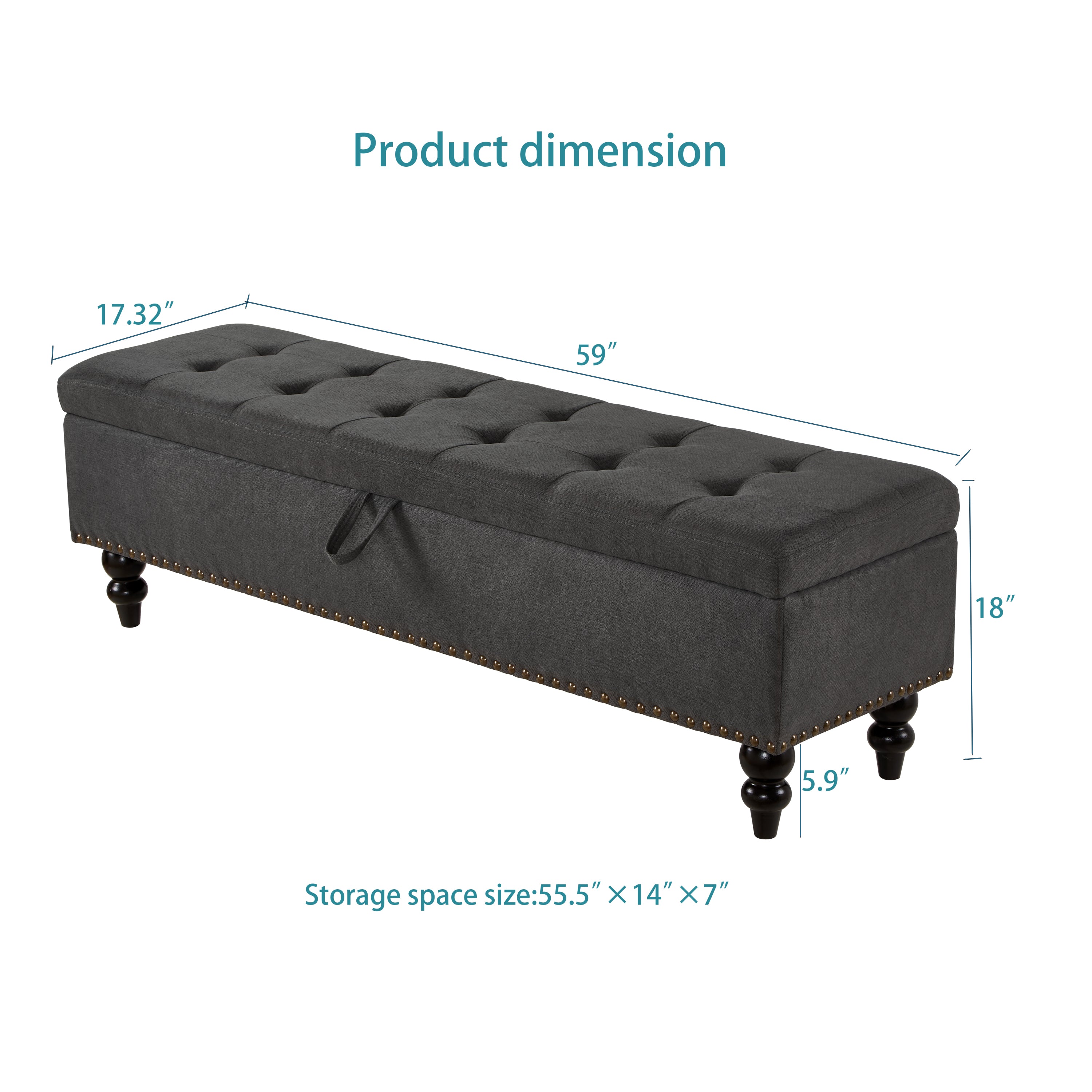 59' Bed Bench with Storage Grey Fabric - Grand Goldman Shop