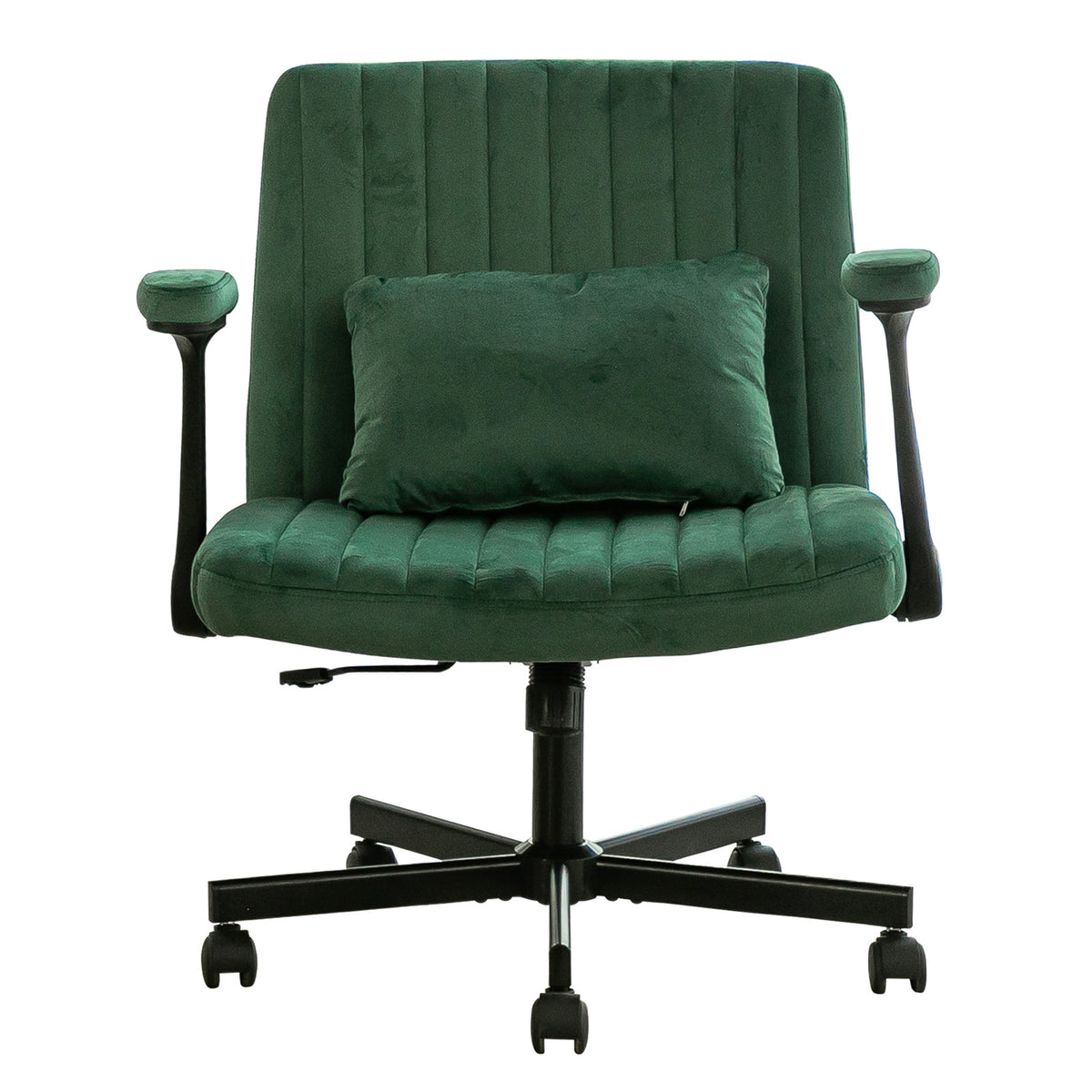 Green Velvet Criss Cross Armrest Office Chair with Wheels - Modern for Home Office, Meditation & Creative Work | Premium Home