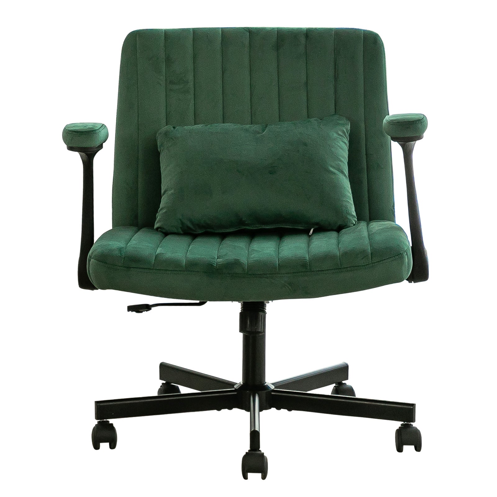 Green Velvet Criss Cross Armrest Office Chair with Wheels - Modern for Home Office, Meditation & Creative Work | Premium Home