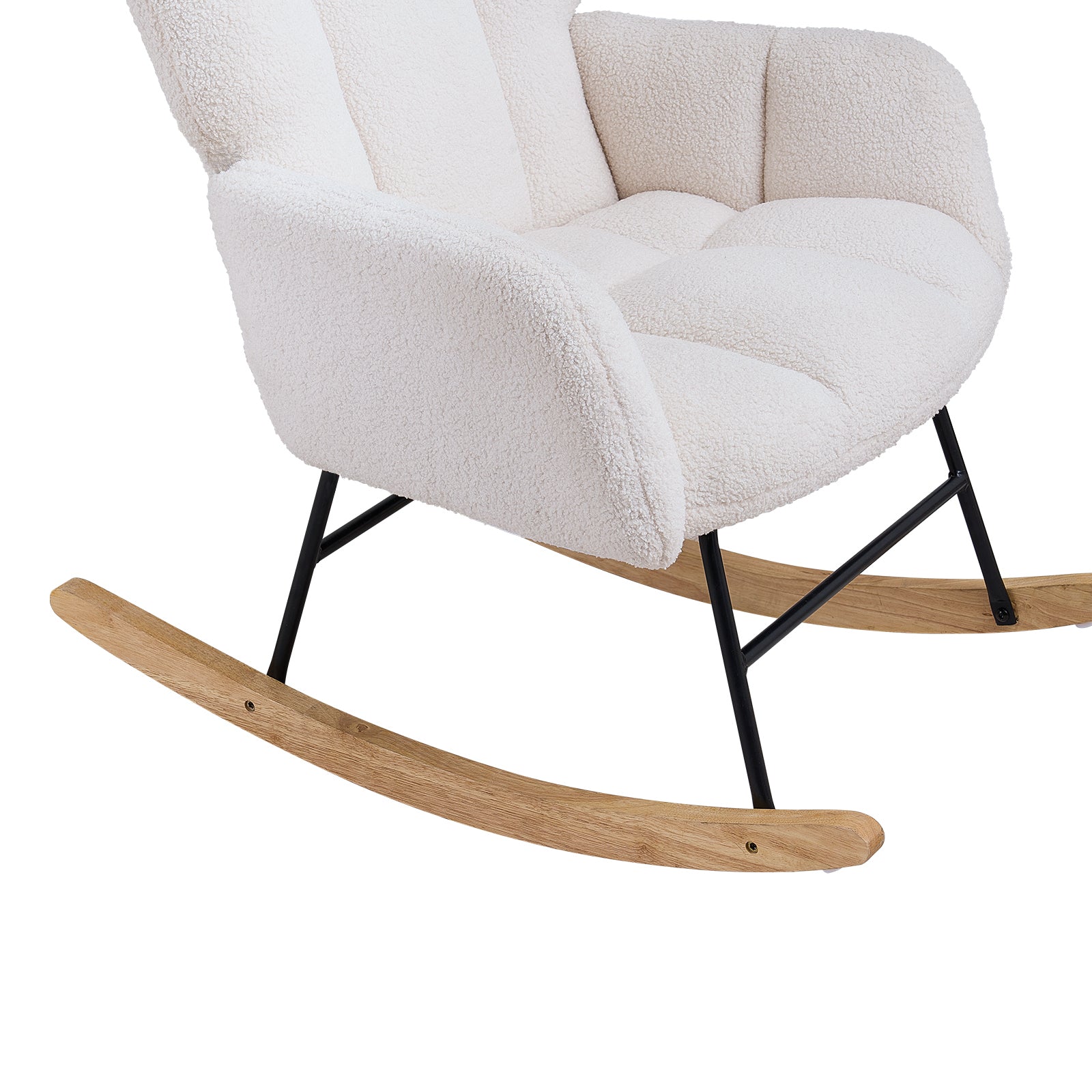 Rocking Chair Nursery, Glider Rocking Chair with Soft Seat and High Backrest, 250 lbs Weight Capacity Teddy Fabric, Upholstered Glider Rocker Chair for Nursery, Bedroom, Living Room, Ivory White - Grand Goldman Shop