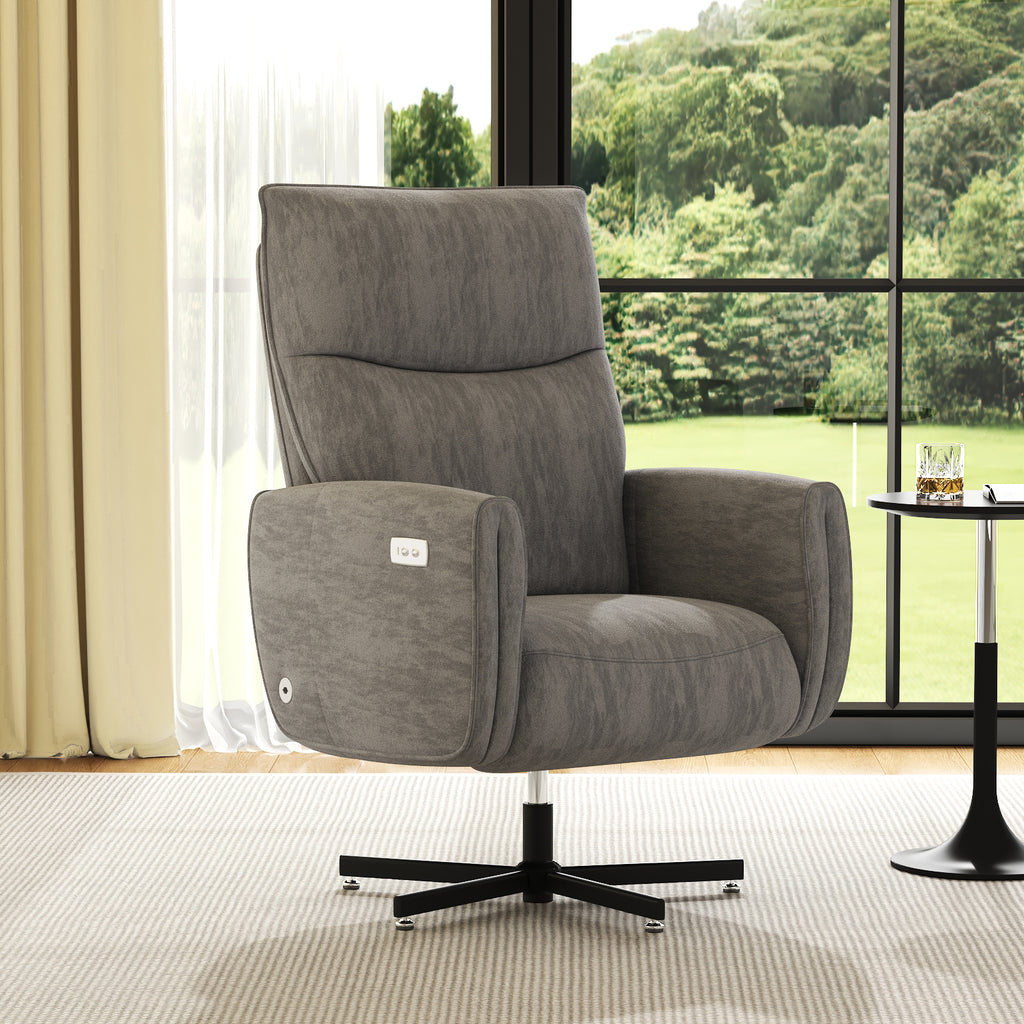 Power Swivel Recliner Chair, Electric Reclining with USB & Type-C Charging, 360° Swivel Velvet Upholstered Accent Chair, for 