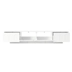 ON-TREND TV Stand with Fluted tempered Glass Doors for TVs Up to 95'', Functional Media Console with Arched Cabinet Doors, Entertainment Center with APP-Controlled LED Light for Living Room, White - Grand Goldman Shop