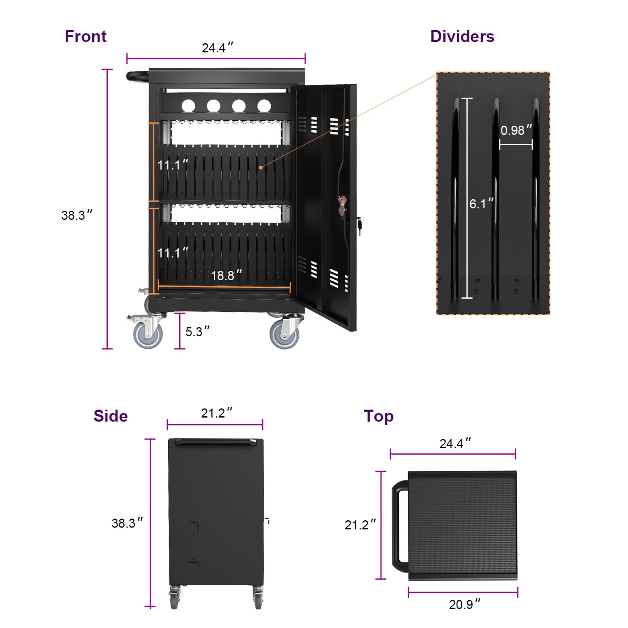 Mobile Charging Cart for Tablets Laptops 35-Device Capacity Matt Black Metal | Premium Home Decor - Grand Goldman
