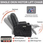 EMON'S Large Power Lift Recliner Chair with Massage and Heat for Elderly, Overstuffed Wide Recliners, Heavy Duty Motion Mechanism with USB and Type C Ports, 2 Steel Cup Holders, Gray - Grand Goldman Shop