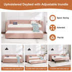 Pink velvet daybed, sturdy wooden bed frame, modern diamond grid pull-out design, perfect for bedroom, living room furniture - Grand Goldman Shop