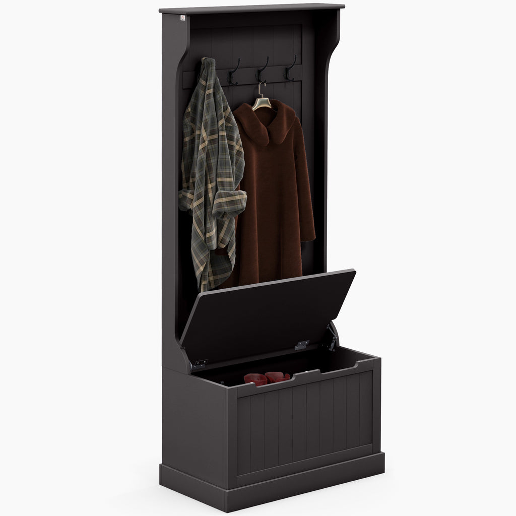 HOMCOM 28' 3-In-1 Entryway Hall Tree with Storage Bench, Coat Rack with Four Hooks and Shoe Storage, Black - Grand Goldman Shop