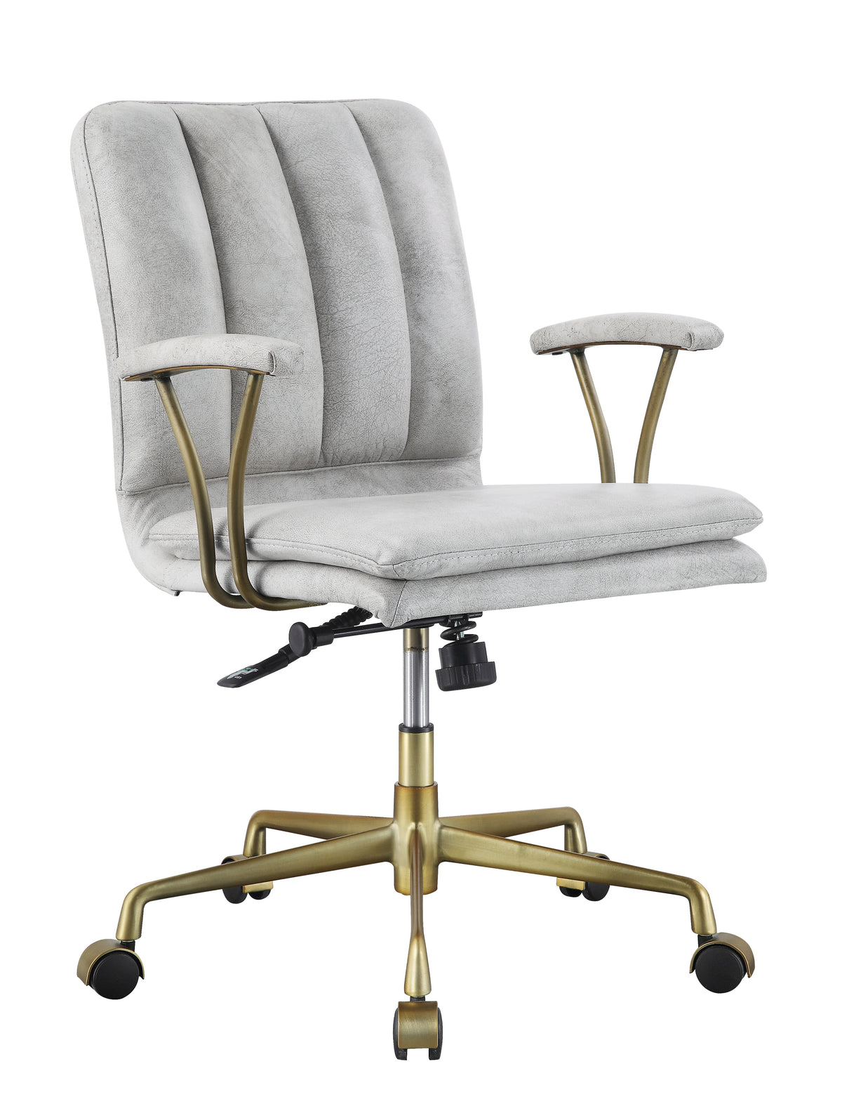 Damir Vintage White Top Grain Leather & Chrome Finish Office Chair - Grand Goldman