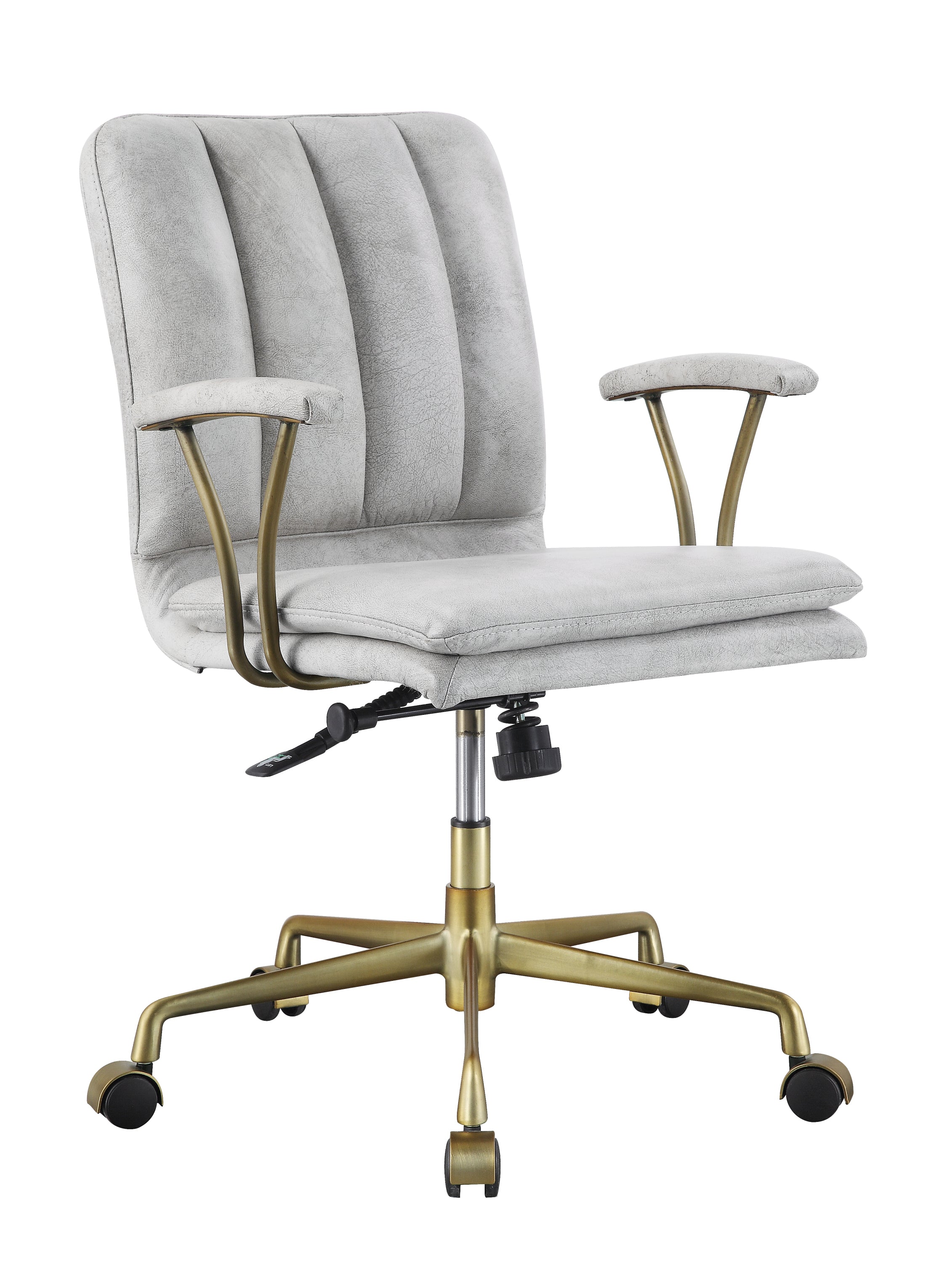 Damir Vintage White Top Grain Leather & Chrome Finish Office Chair - Grand Goldman