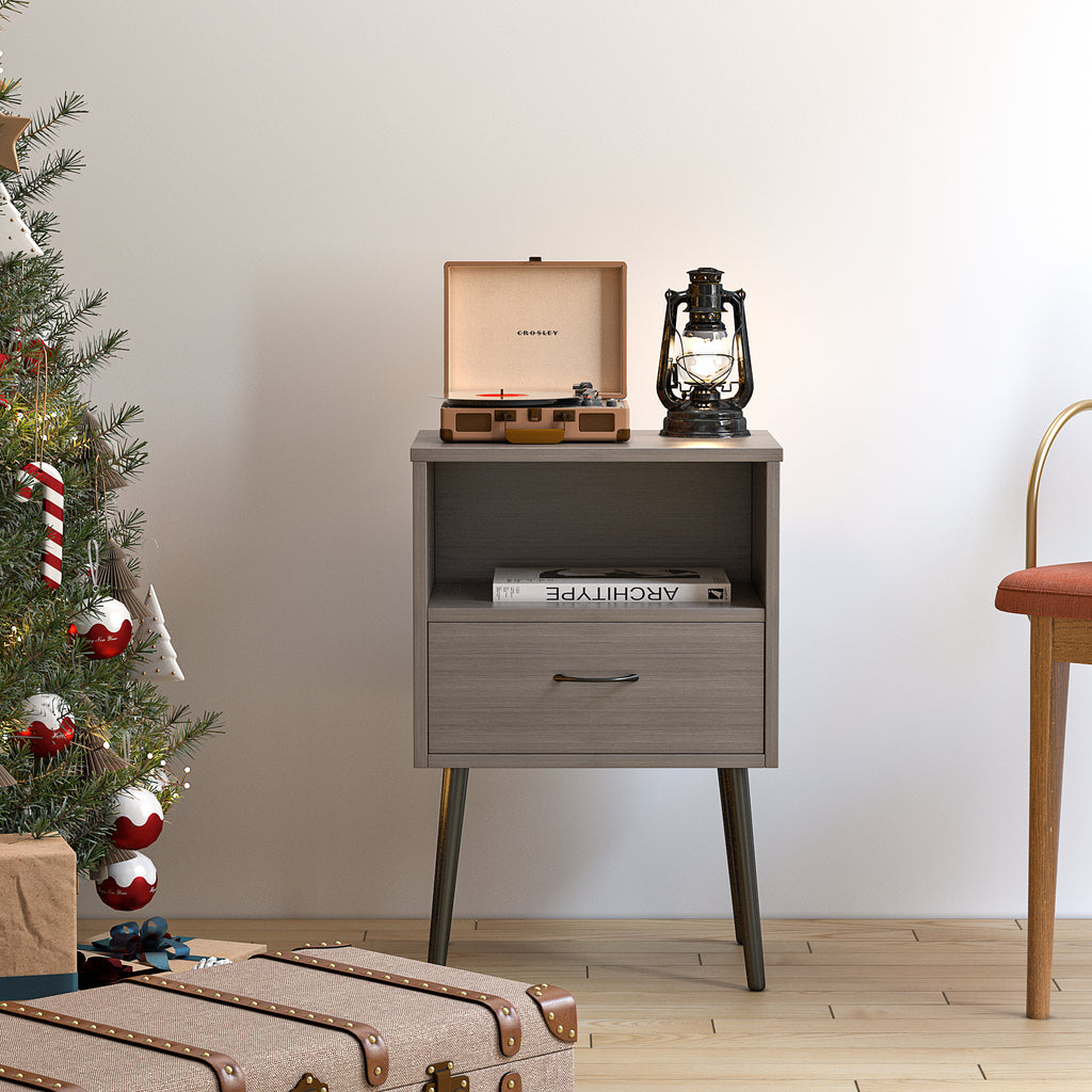 Two sets of Nightstand,modern style bedside table, With storage drawers and open wooden shelves, Suitable for living rooms, Bedrooms and small spaces. Decorative bedside tables in two sets, Easy to as - Grand Goldman Shop