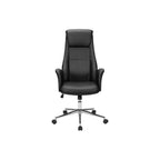 Contemporary Office Chair with Adjustable Height, Ergonomic Design, Black Leather-Look Upholstery, Chrome Metal Base, Modern 