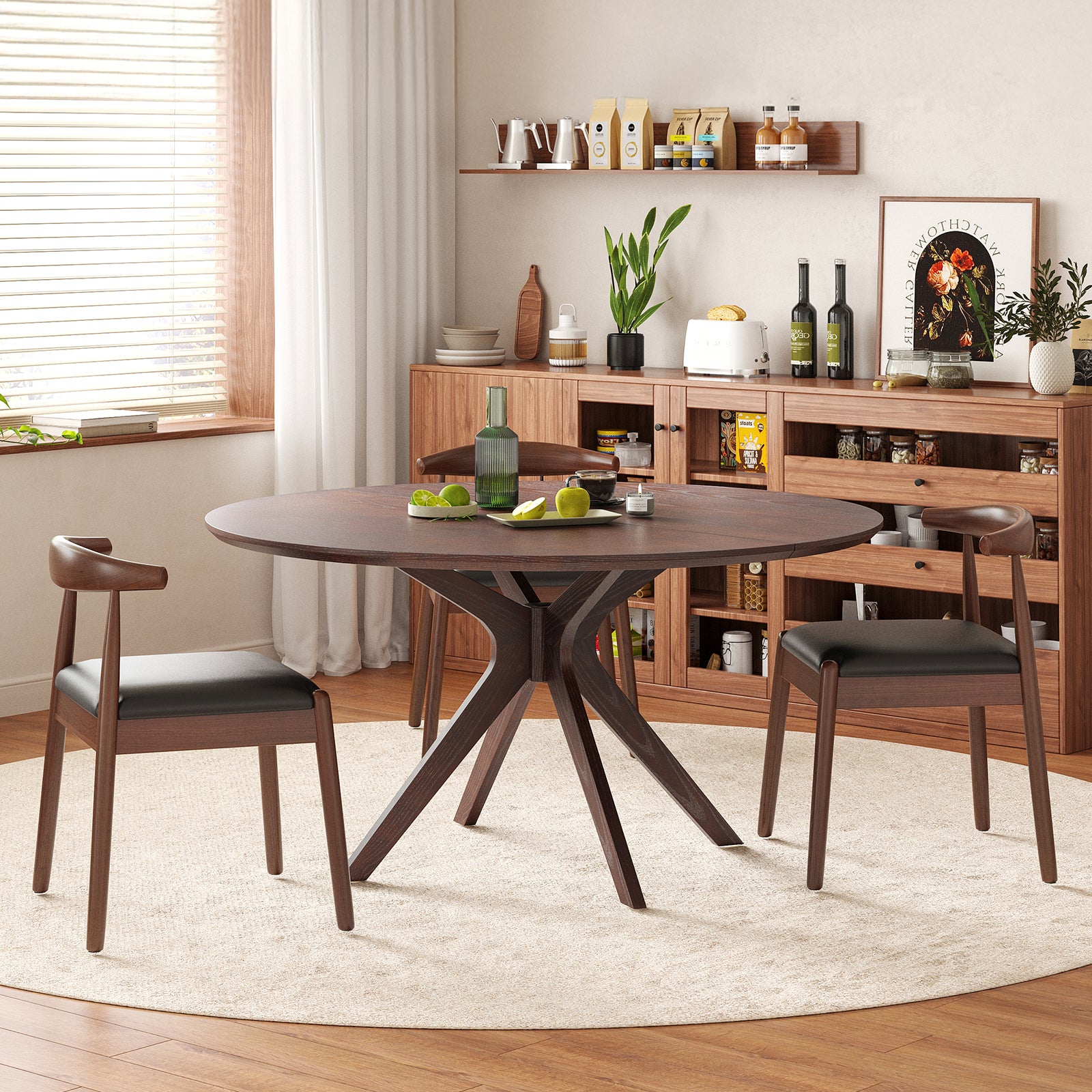 47.2' Solid Wood Round Dining Kitchen Table for 4-6 People with Intersecting Pedestal Base - Grand Goldman Shop