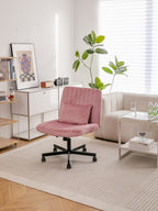 Light Pink Velvet Criss Cross Armless Office Chair with Wheels - Comfortable & Stylish for Home Office, Meditation, and Makeu