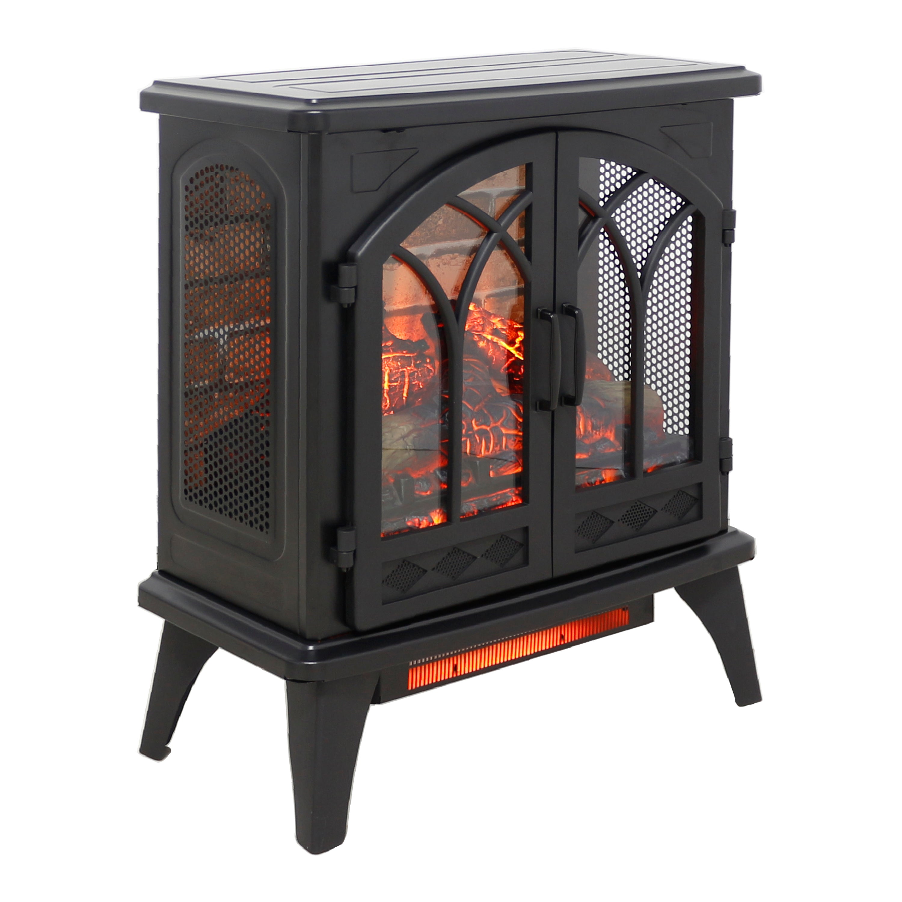 Antique Black 3D Flame Electric Infrared Quartz Fireplace Stove with Remote, Tempered Glass, 24 Inch - Grand Goldman Shop
