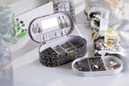 9.5' Long Leather Jewelry Organizer Case with Mirror, Gold Swirl Pattern, Black - Grand Goldman Shop