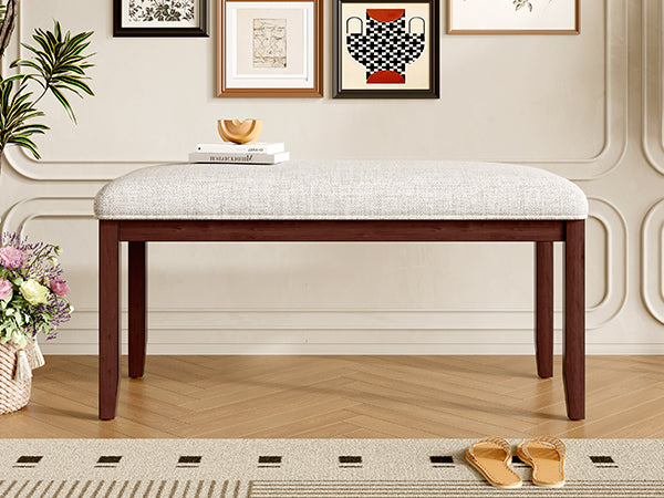 Upholstered Bench for Bedroom End of Bed,38-inch Entryway Bench for Living Room,Dining Bench with Padded Seat and Solid Wood Leg for Kitchen Bedroom,Indoor and Hallway (Bench, Beige+Cherry) - Grand Goldman Shop