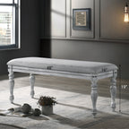 Salines Upholstered Turned Leg Dining Bench, Rustic White - Grand Goldman Shop