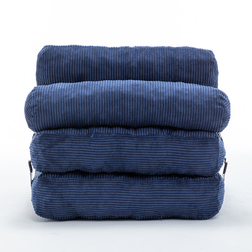 Folding Sofa Bed, Convertible Sleeper Chair with Pillow Foldable Mattress with Back Support, Portable Fold Out Chair Bed Comfy Floor Sofa Lounge for Living Room Bedroom, Dark Blue, Single - Grand Goldman Shop