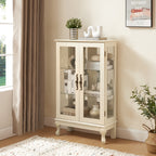 2 Doors Curio Cabinet with Tempered Glass Doors, Curio Cabinets with Mirrored Back Panel and Adjustable Shelves, Lighted Display Cabinet for Home, Office Light Bulb Included White - Grand Goldman Shop