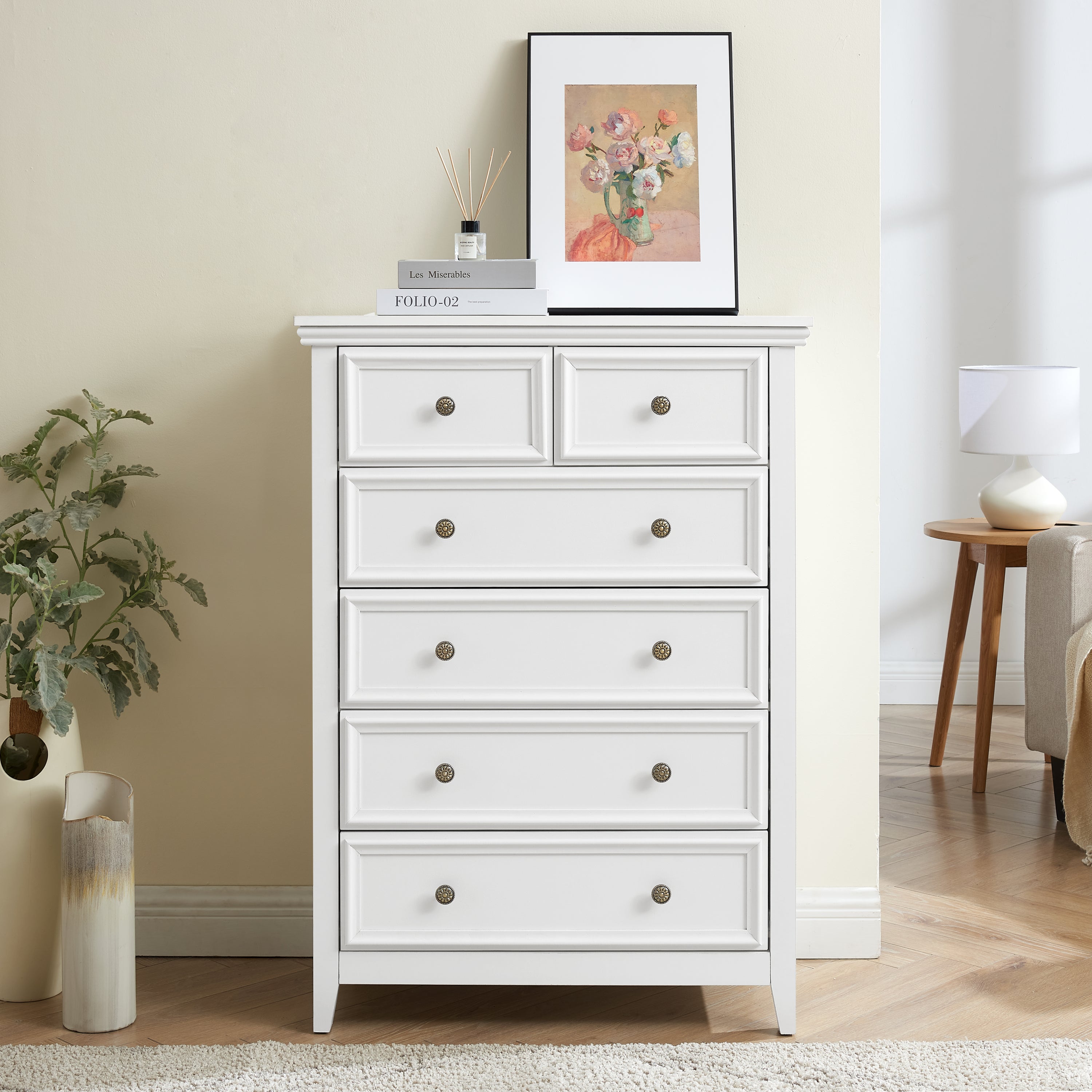 Modern 6 Drawers Dresser 6 Drawers Cabinet,Chest of Drawers Closet Organizers and Storage Clothes Storage Drawers Cabinet for Living Room, Farmhouse Dresser Organizer white - Grand Goldman Shop