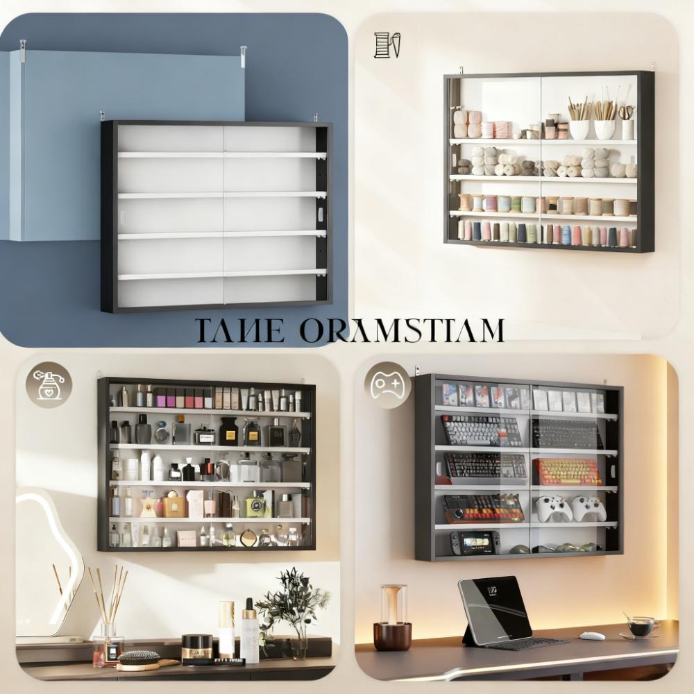 Black Wall-Mounted Display Case with Large Capacity,Clear Door for a Stunning Collectible Showcase - Grand Goldman Shop