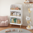Kids Bookshelf 3-Tier White Book Organizer with Toy Storage, MDF and Pine Wood Legs - Grand Goldman