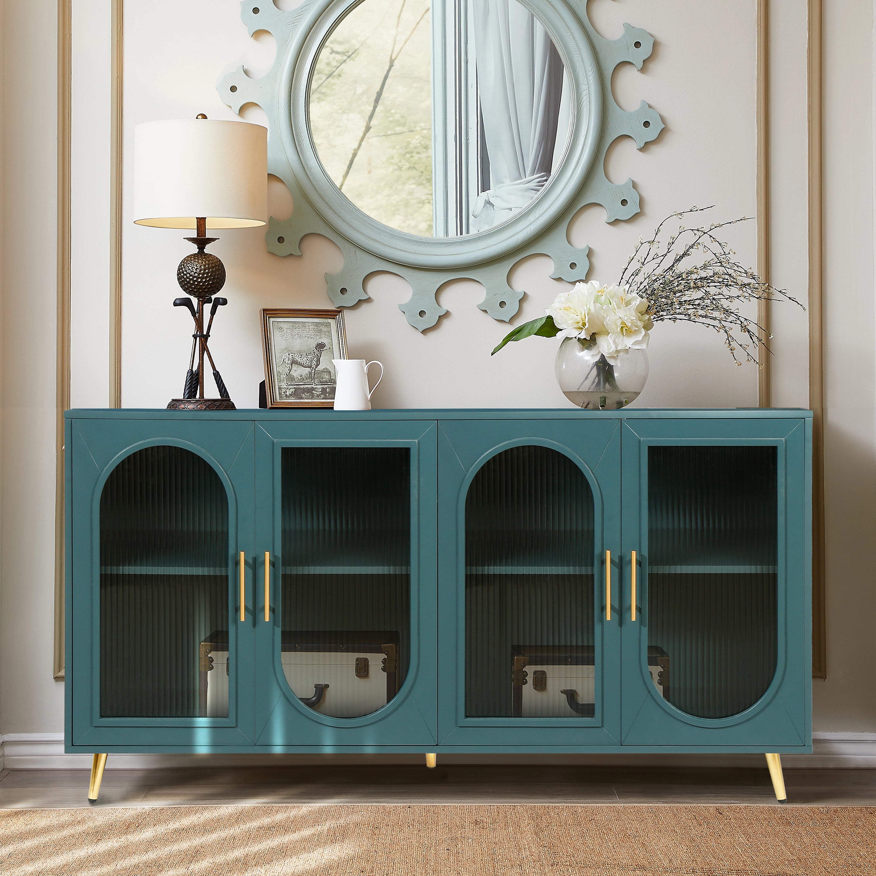 TV Stand for 65+ Inch TV, Wood TV Stand with Storage Cabinet & Adjustable Shelves, Media TV Console for Living Room Bedroom - Grand Goldman Shop
