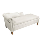 Beige Chaise Lounge Indoor, Velvet Lounge Chair for Bedroom with Storage & Pillow, Modern Upholstered Rolled Arm Chase Lounge for Sleeping with Nailhead Trim for Living Room Bedroom Office - Grand Goldman Shop