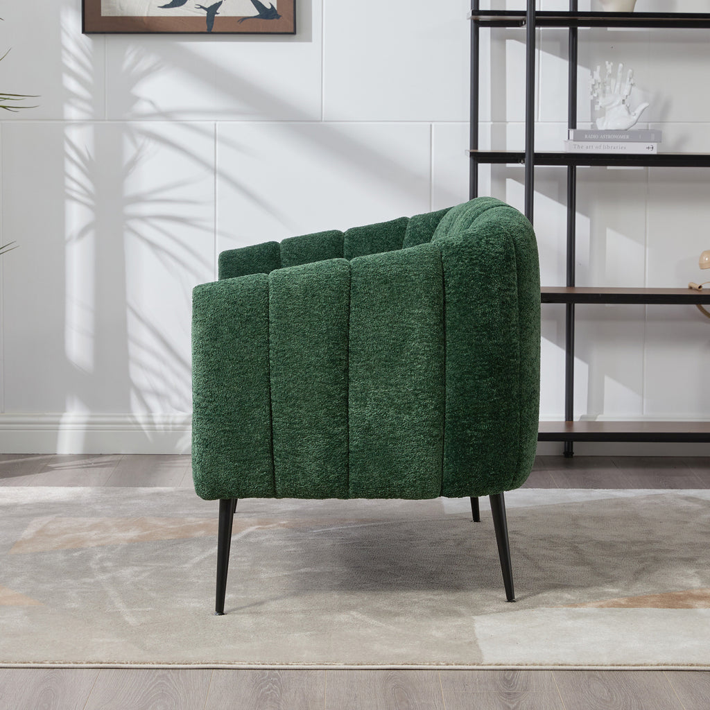 Modern Glam Green Chenille Mini Loveseat Accent Couch with Metal Legs, 50.2'' Wide Channel Tufted 2-Seater Sofa for Small Spaces - Grand Goldman Shop