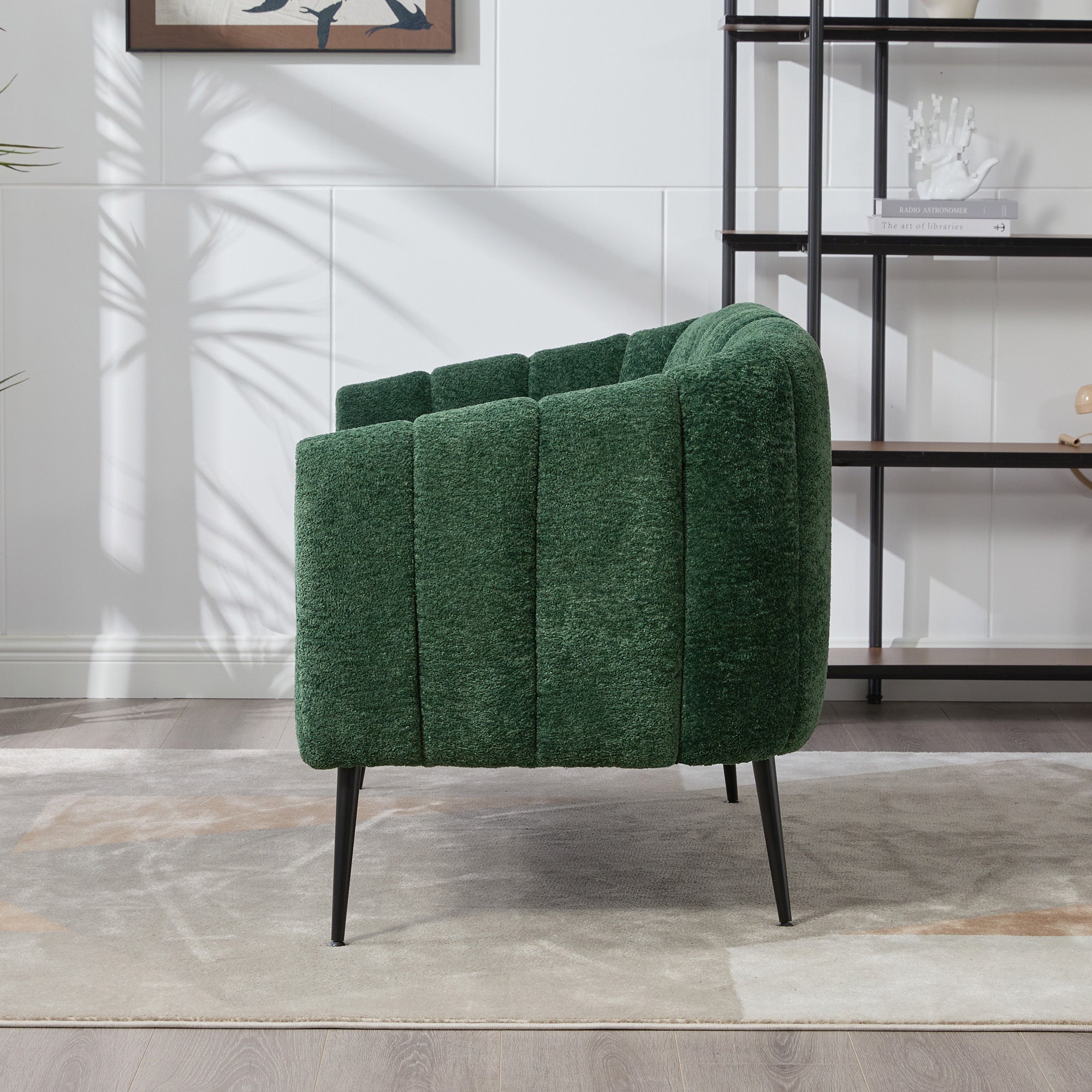 Modern Glam Green Chenille Mini Loveseat Accent Couch with Metal Legs, 50.2'' Wide Channel Tufted 2-Seater Sofa for Small Spaces - Grand Goldman Shop